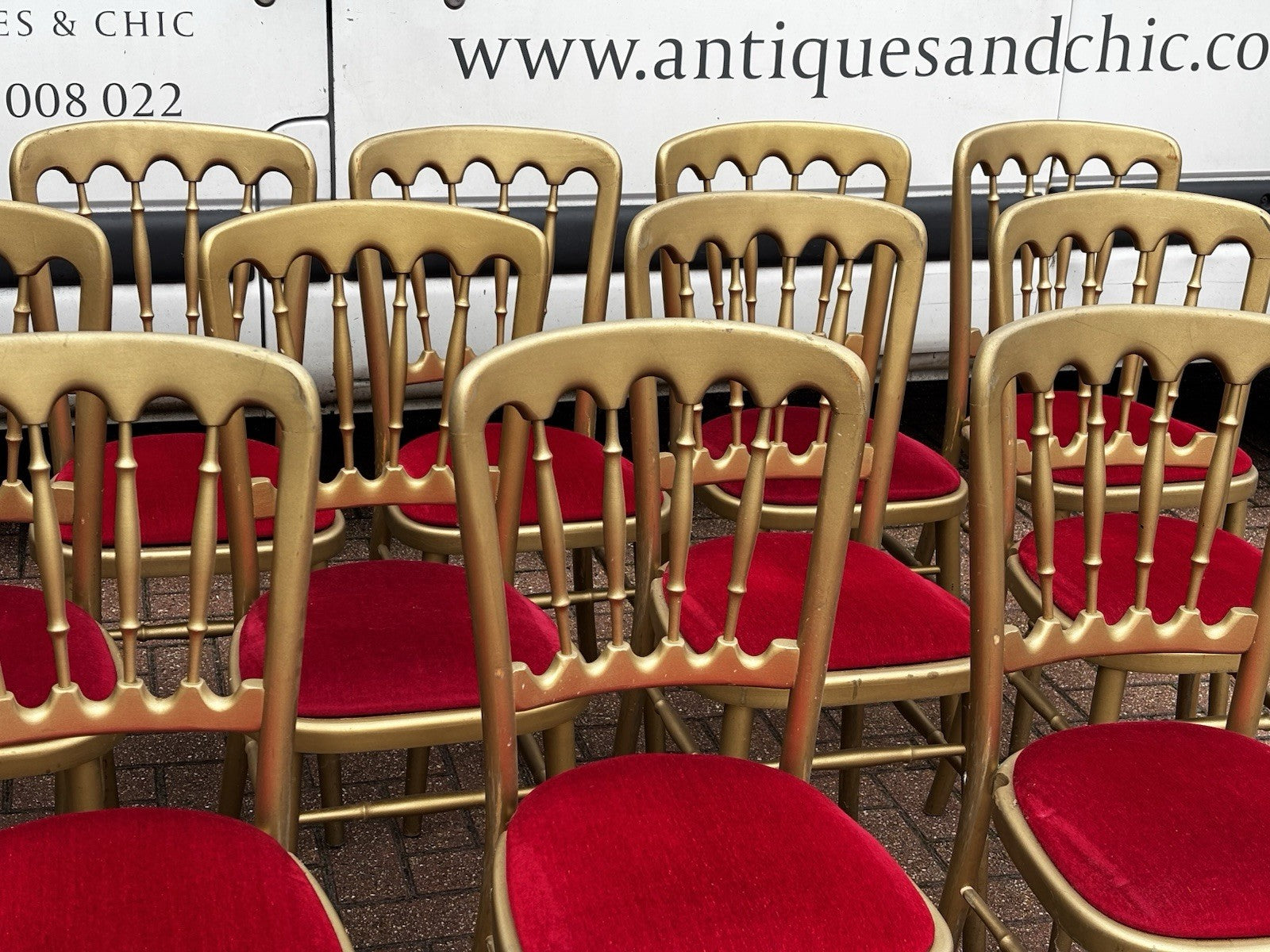 12 Cafe / Events Louis Style Gold Gilt Wooden And Upholstered Dining Chairs