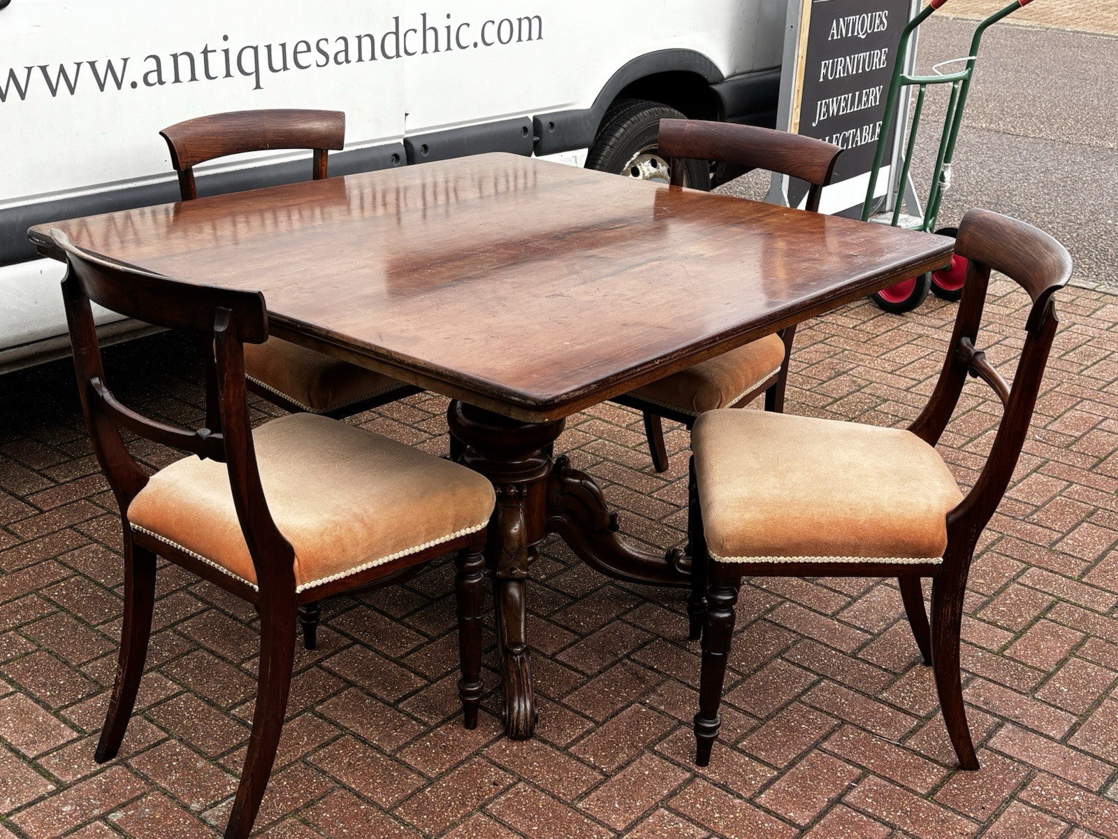 Antique Mahogany Dining Table & 4 Chairs