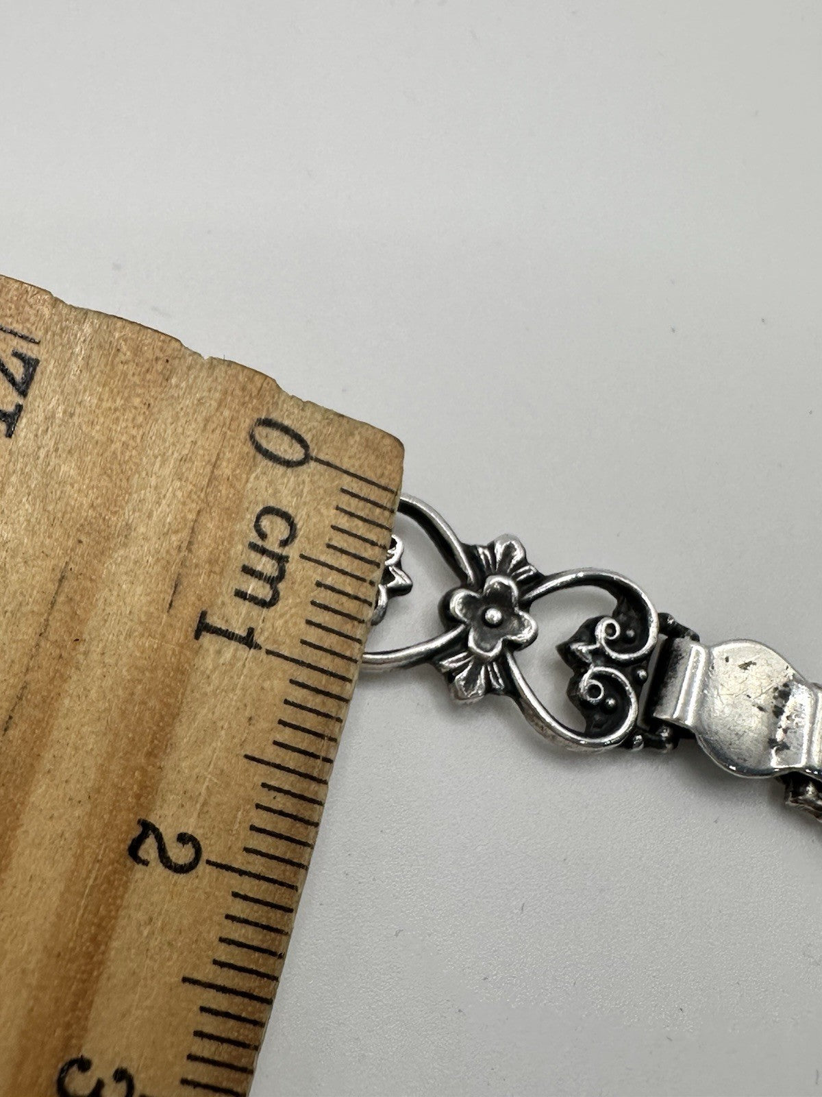 Antique Sterling Silver Fancy Link Flowers Bracelet