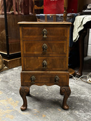 Art Deco Walnut Small Chest Of Drawers, Brass Handles.