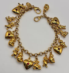 18ct Gold Plated Hearts Bears Charm Bracelet Made With Swarovski Crystal