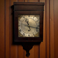 18th Century Mahogany Hooded Wall Clock, 6.5 Inch Dial.