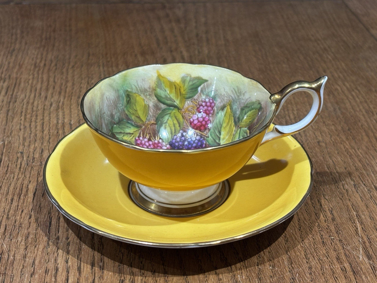 Aynsley Orchard Fruit Cup & Saucer Signed D Jones Bone China.