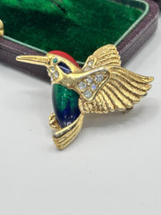 Attwood And Sawyer Gold Plated Hummingbird Enamel Brooch