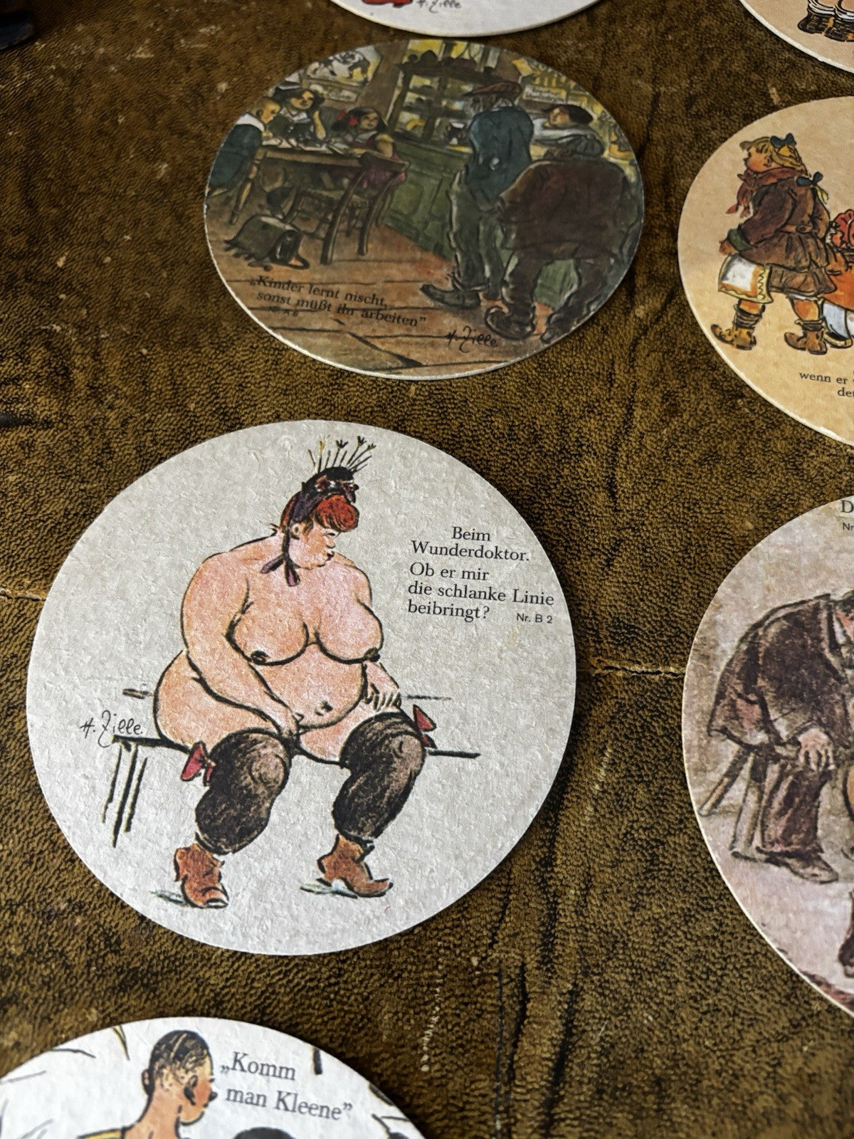 12 Vintage German Beer Coaster: HEINRICH ZILLE Cartoonist