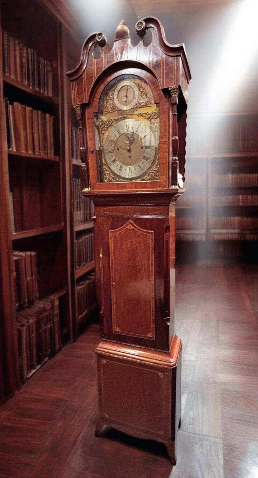 Antique Marquetry Inlaid 3 Weight Musical Longcase Clock, Brass Dial, Superb.