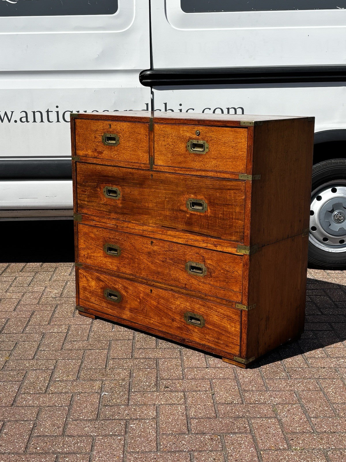 Antique Brass Bound Campaign Chest, Military Chest. Splits In 2 Pieces.