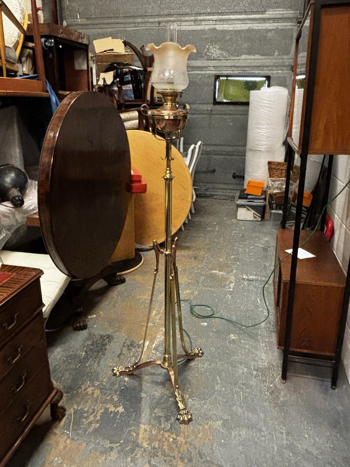 Art Noveau Brass & Copper Height Adjustable Electric Converted Oil Lamp- Superb