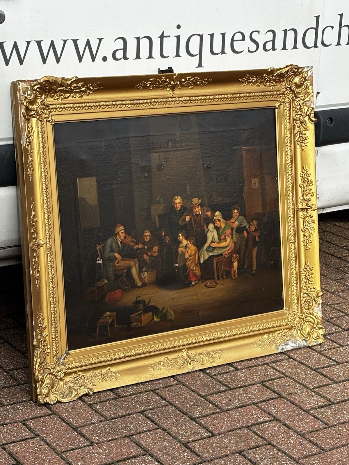 19th C Gilt Framed Rendition of “The Blind Fiddler” Original by Sir David Wilkie