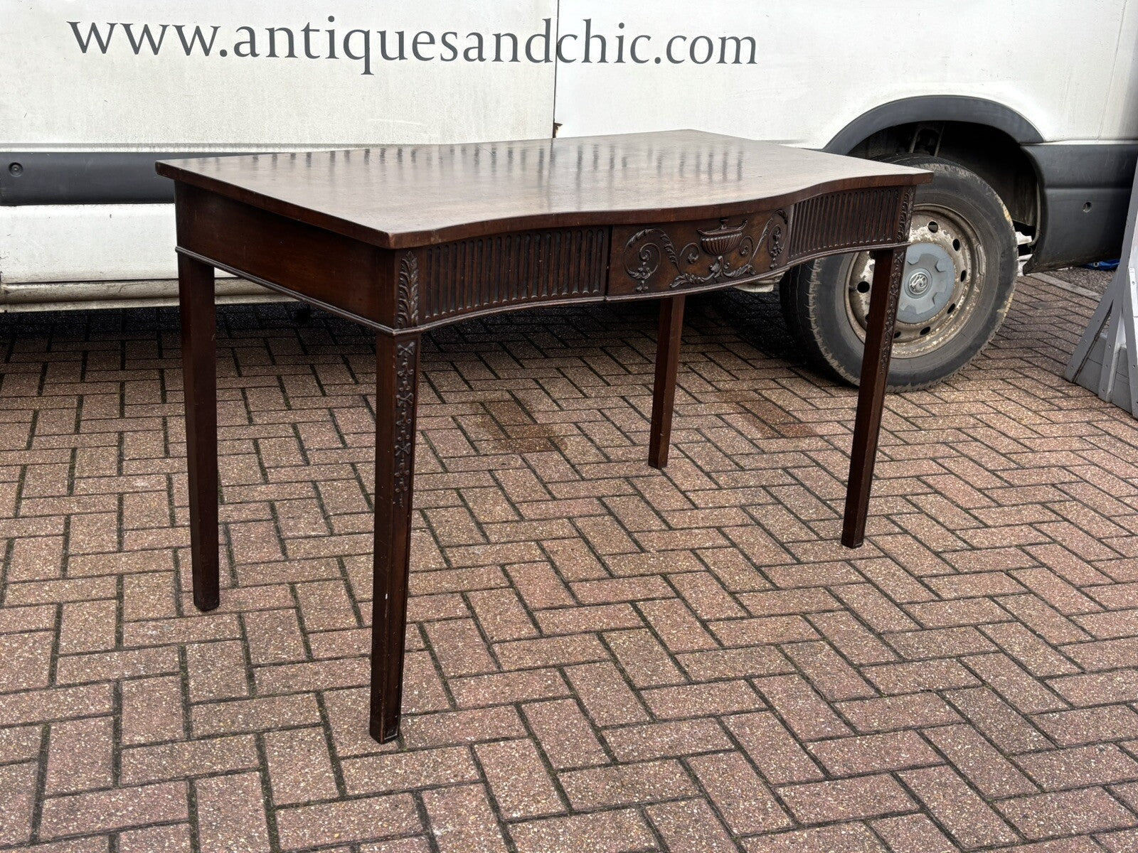 Adams Style Antique Mahogany Console Hall Table, Server. With Central Drawer.