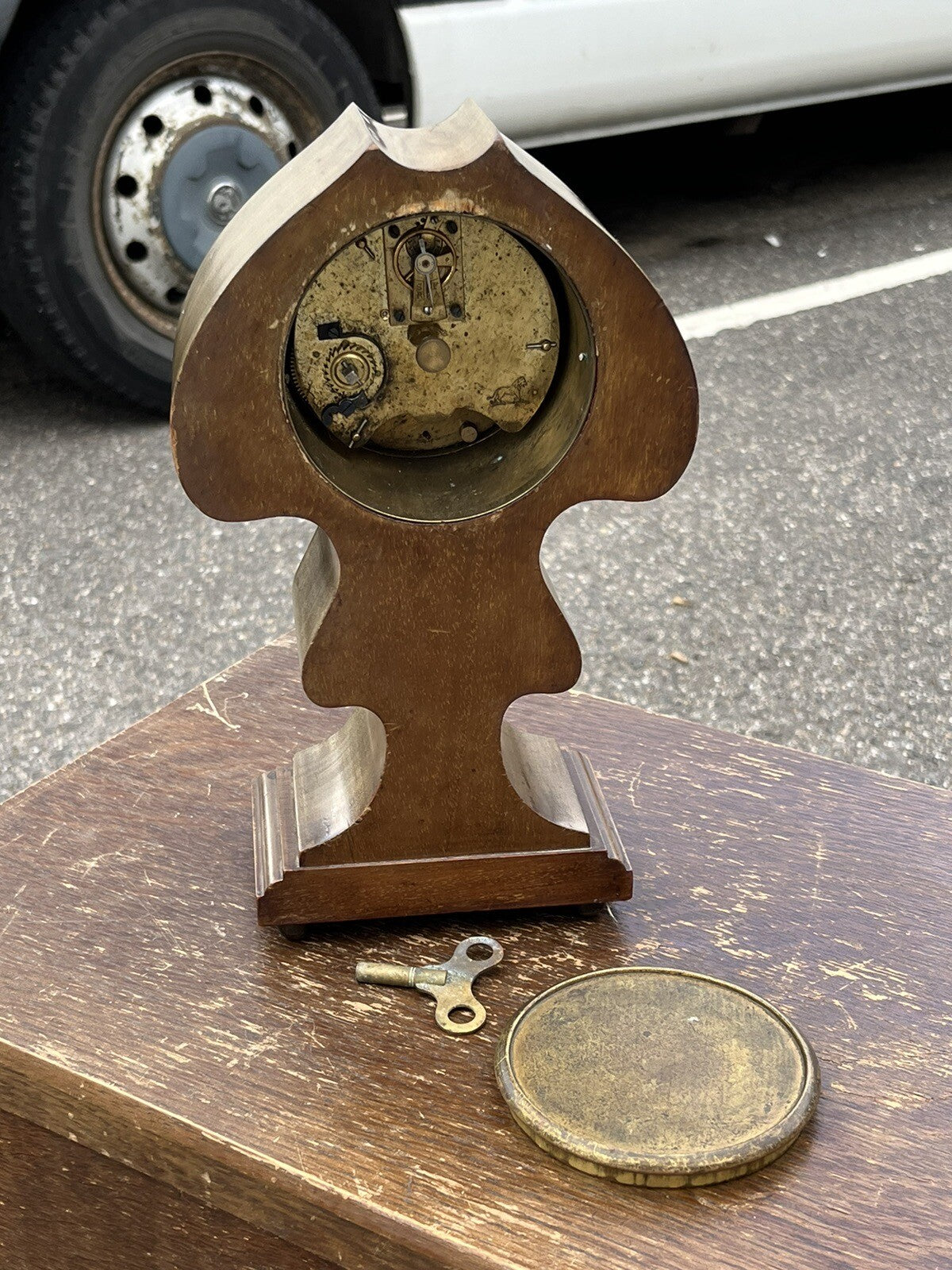 Art Nouveau Inlaid Mahogany Clock. Ticking Away Nicely, Comes With A Key.