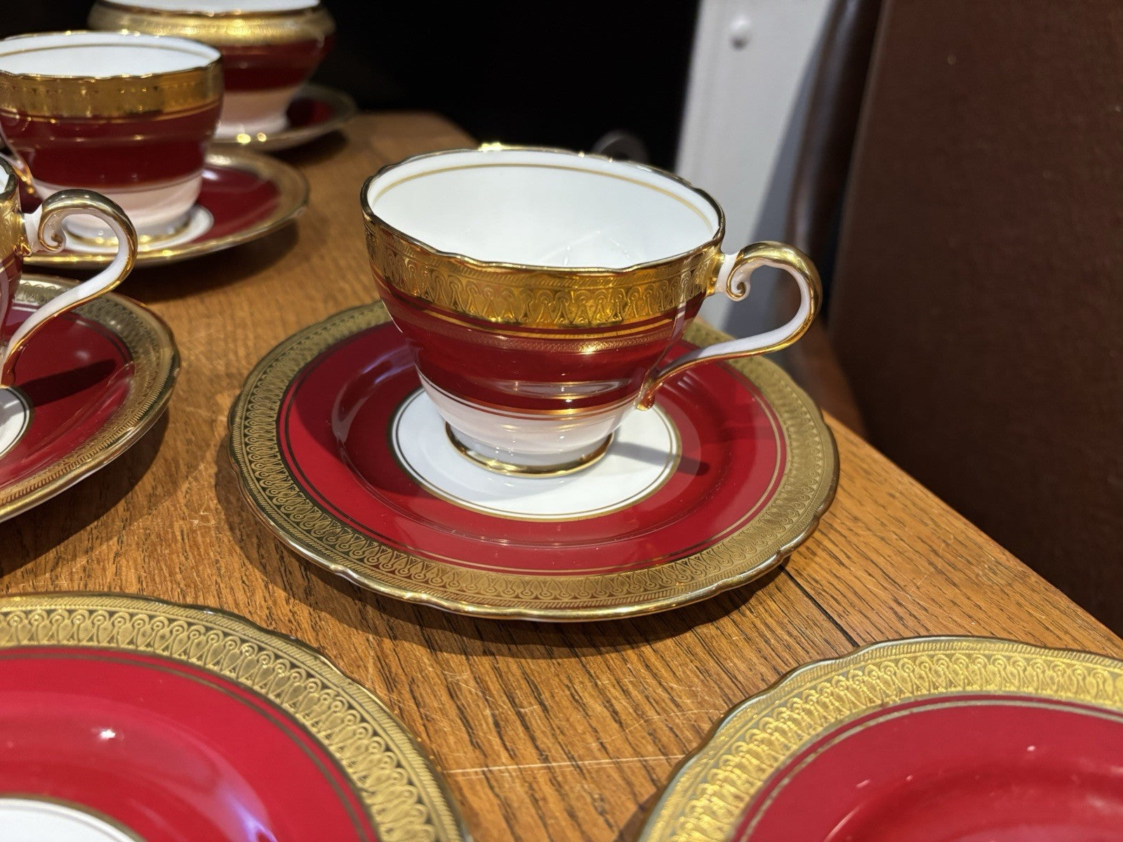 Aynsley Red With Gold Demitasse Tea & Cake Set.
