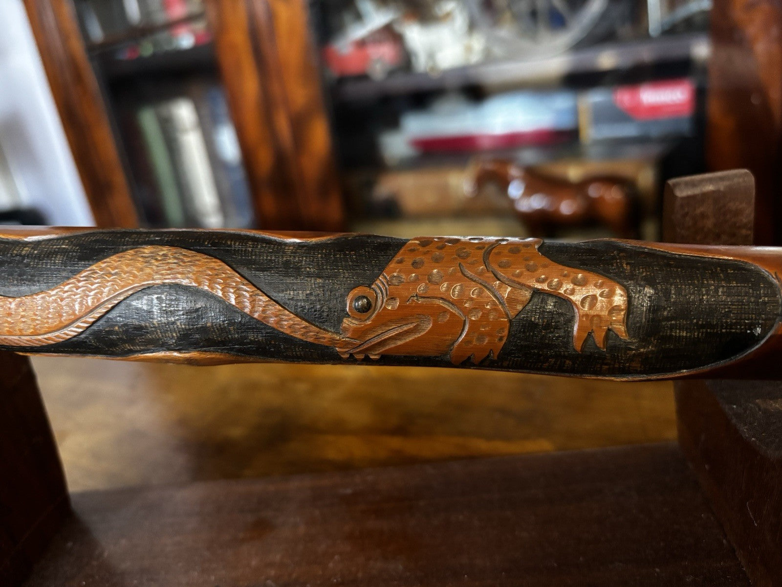 Antique Walking Stick Decorated With Frogs And Snakes