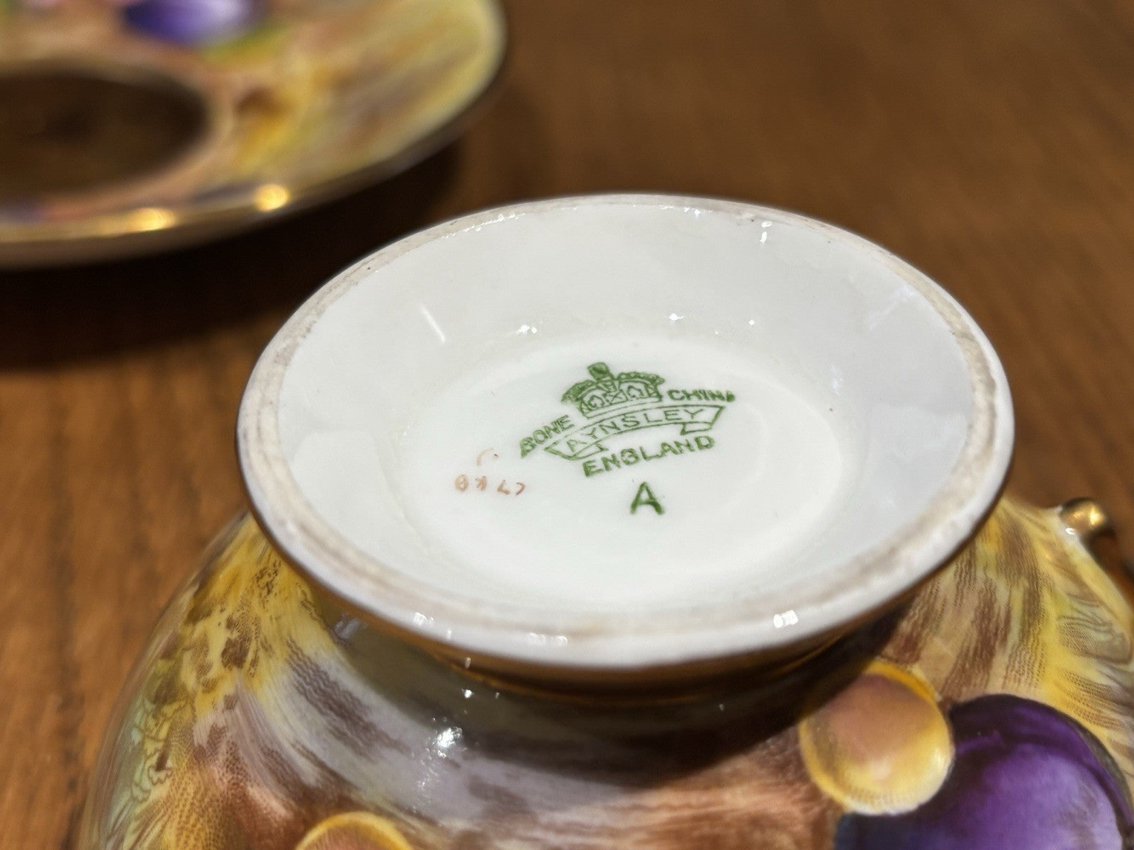 Aynsley Gold Orchard Fruit Cup & Saucer Signed D Jones Bone China