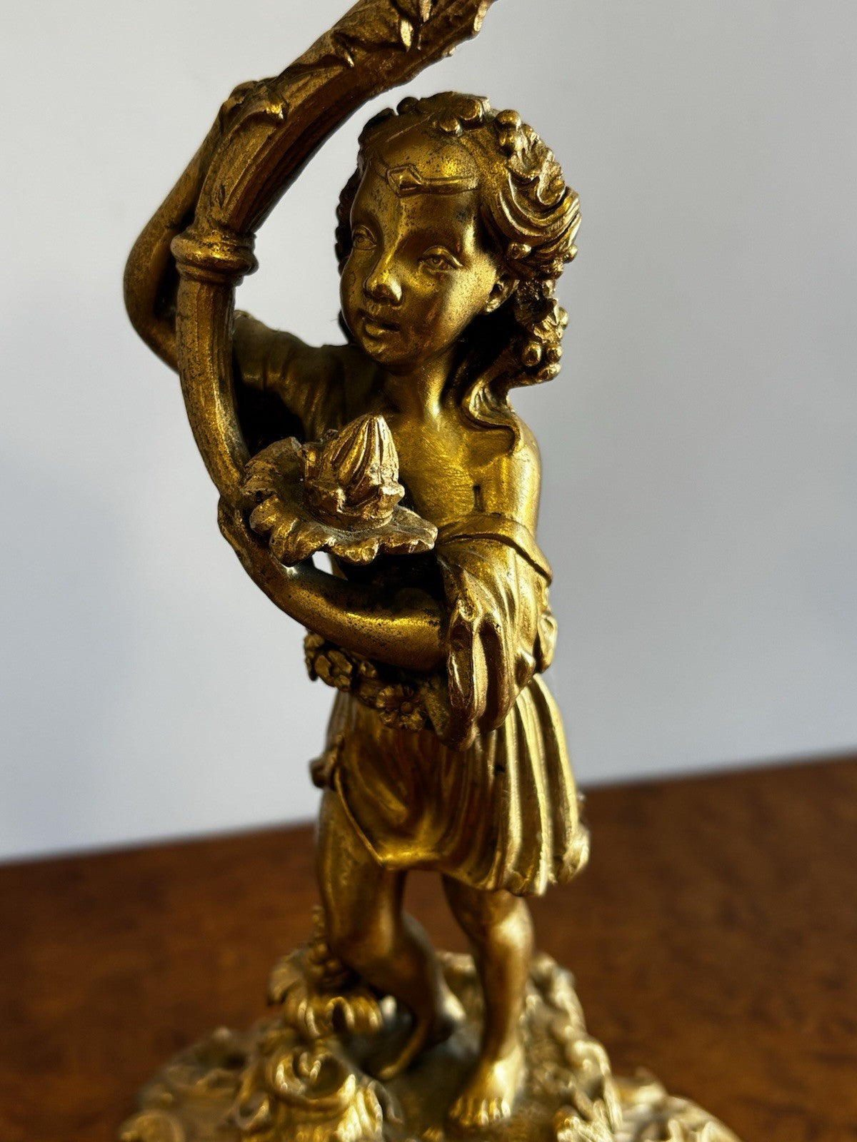 19th Century Gilt Bronze Candlesticks, Boy & Girl Figures, Very Good Quality.