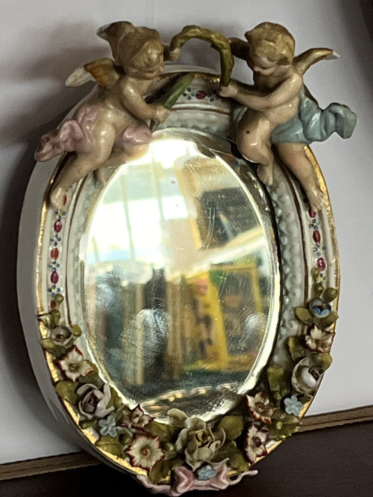 Antique Meissen German Porcelain Wall Mirror .