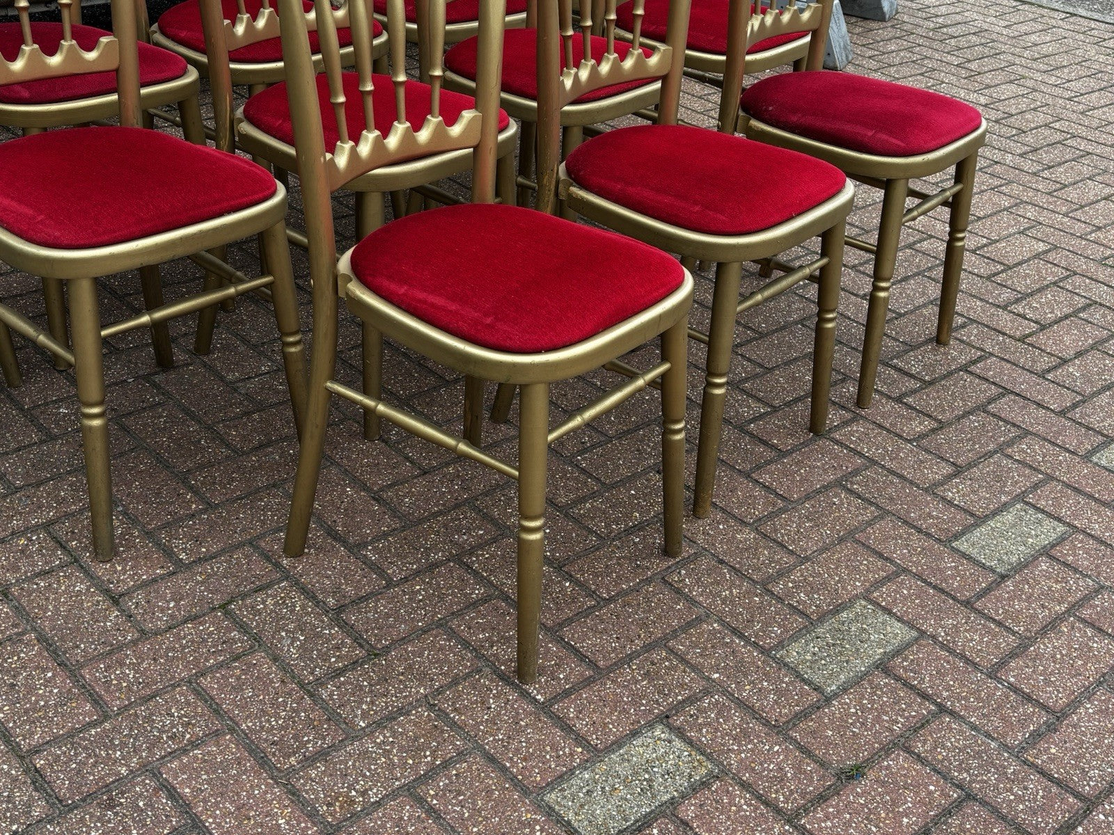 12 Cafe / Events Louis Style Gold Gilt Wooden And Upholstered Dining Chairs