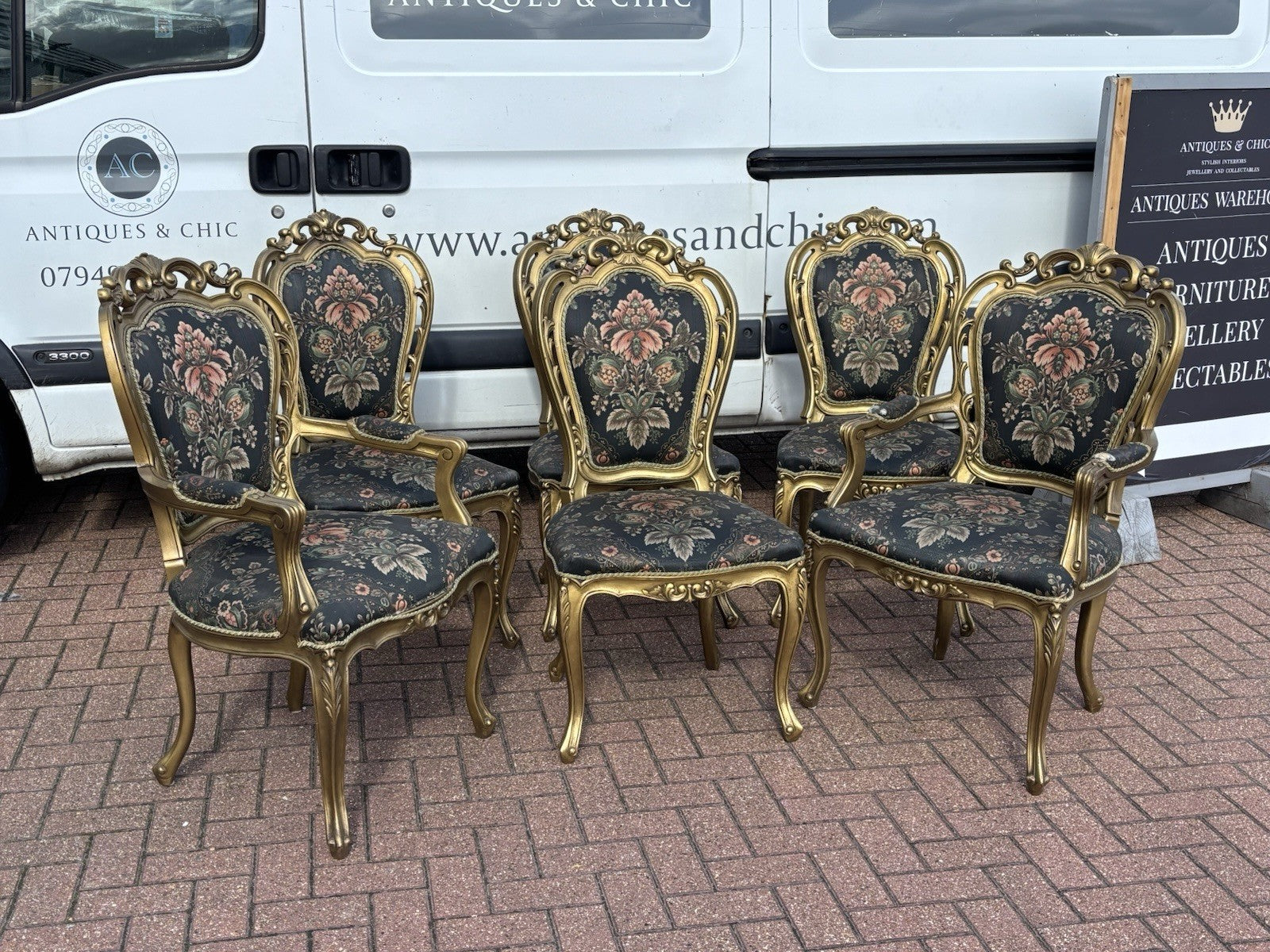 6 French Louis Style Gold Gilt Wooden And Upholstered Armchairs.
