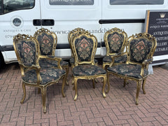 6 French Louis Style Gold Gilt Wooden And Upholstered Armchairs.