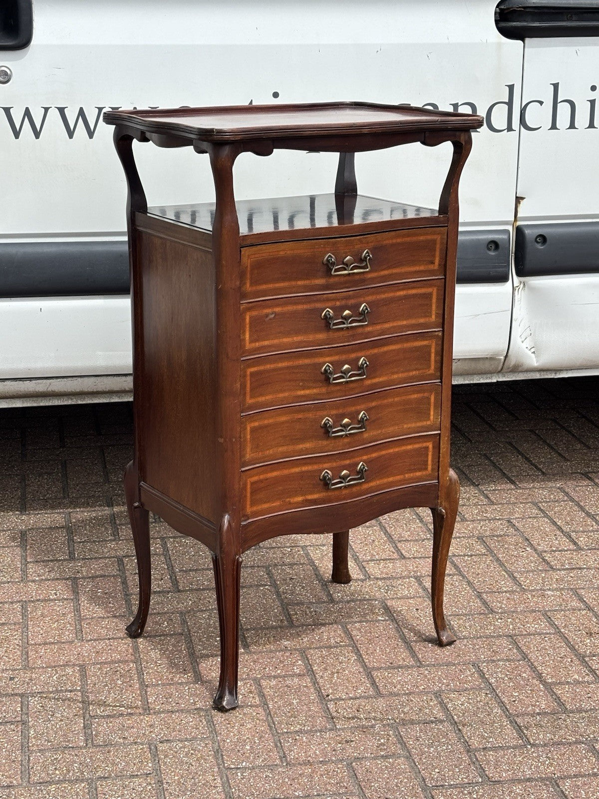 Art Noveau Inlaid Mahogany Set Of Drawers, Tulip Handles.