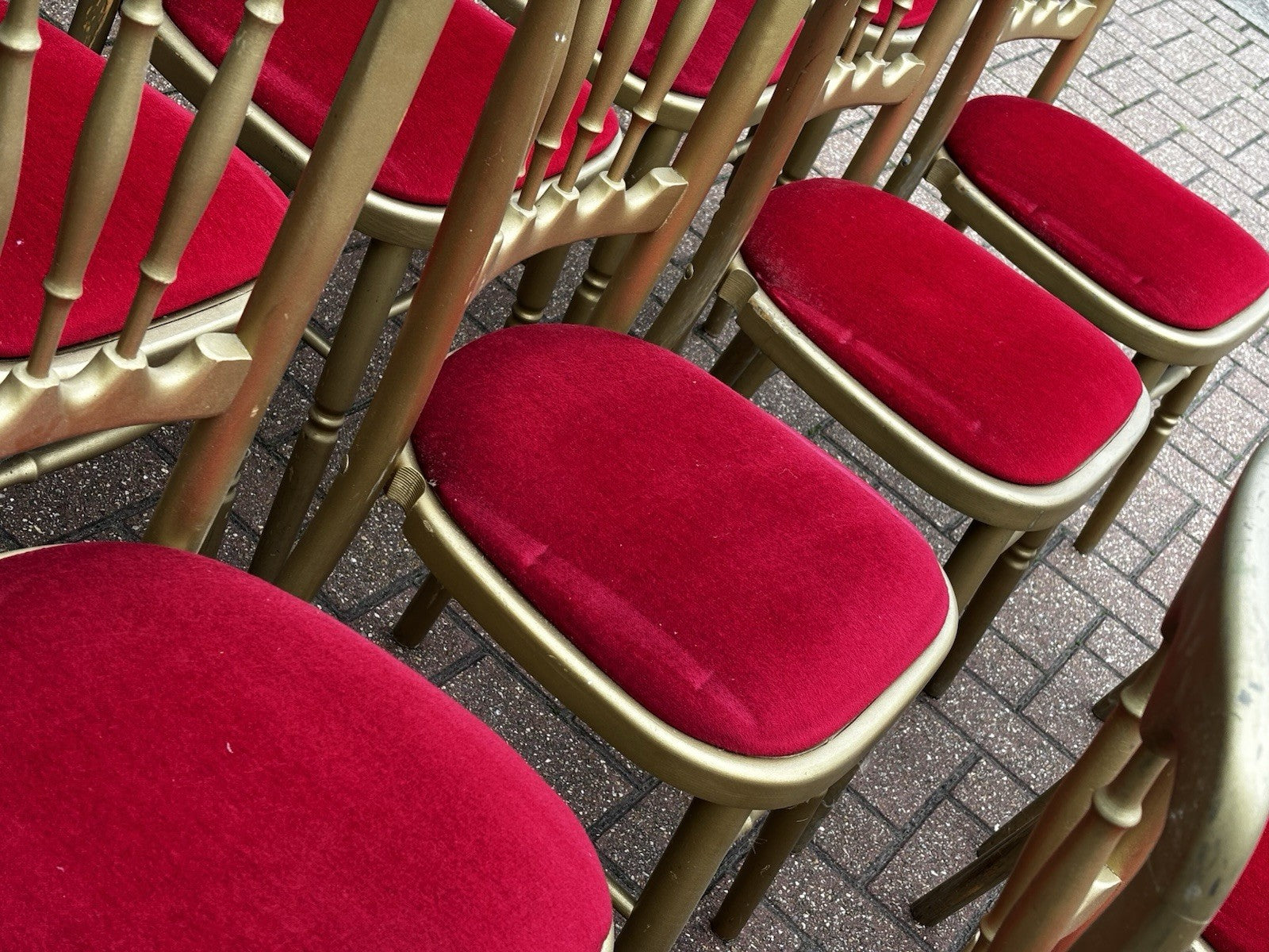 12 Cafe / Events Louis Style Gold Gilt Wooden And Upholstered Dining Chairs