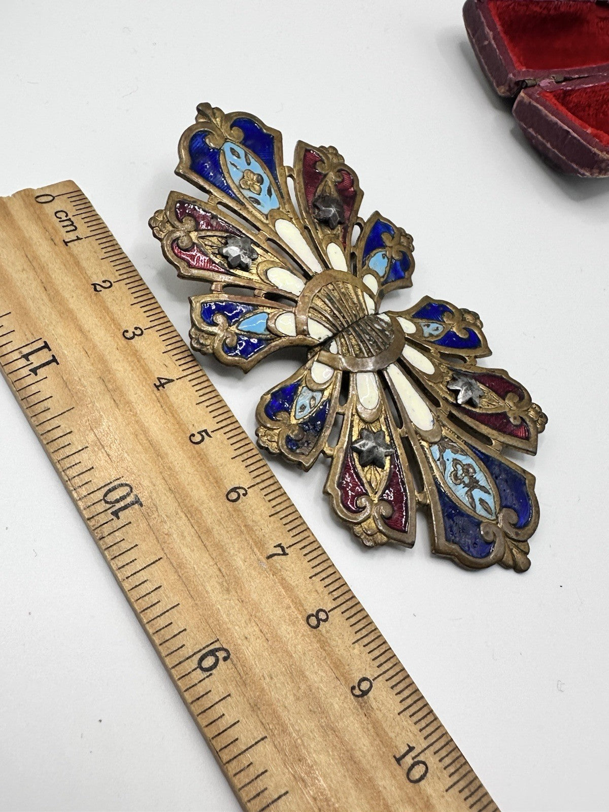 Art Nouveau Enamel Cut Steel Stars Brass Buckle