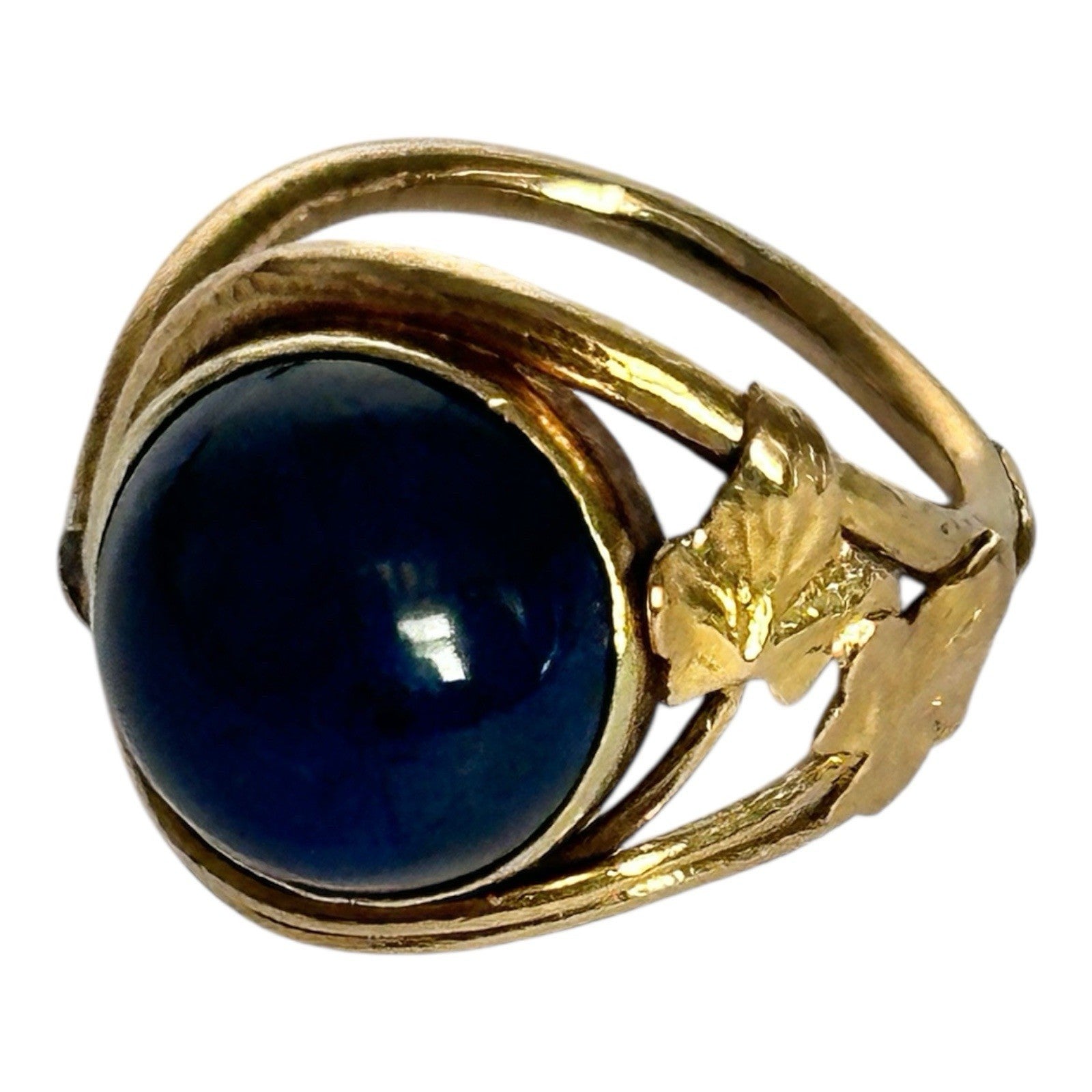 Antique 18ct Yellow Gold Lapis Lazuli Leaves Foliage Detail