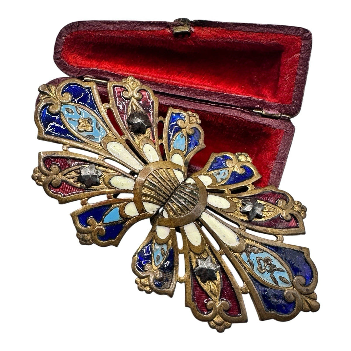 Art Nouveau Enamel Cut Steel Stars Brass Buckle