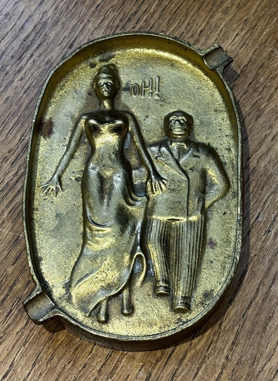 1940-50's Naughty, Risque Double Sided Brass Ashtray