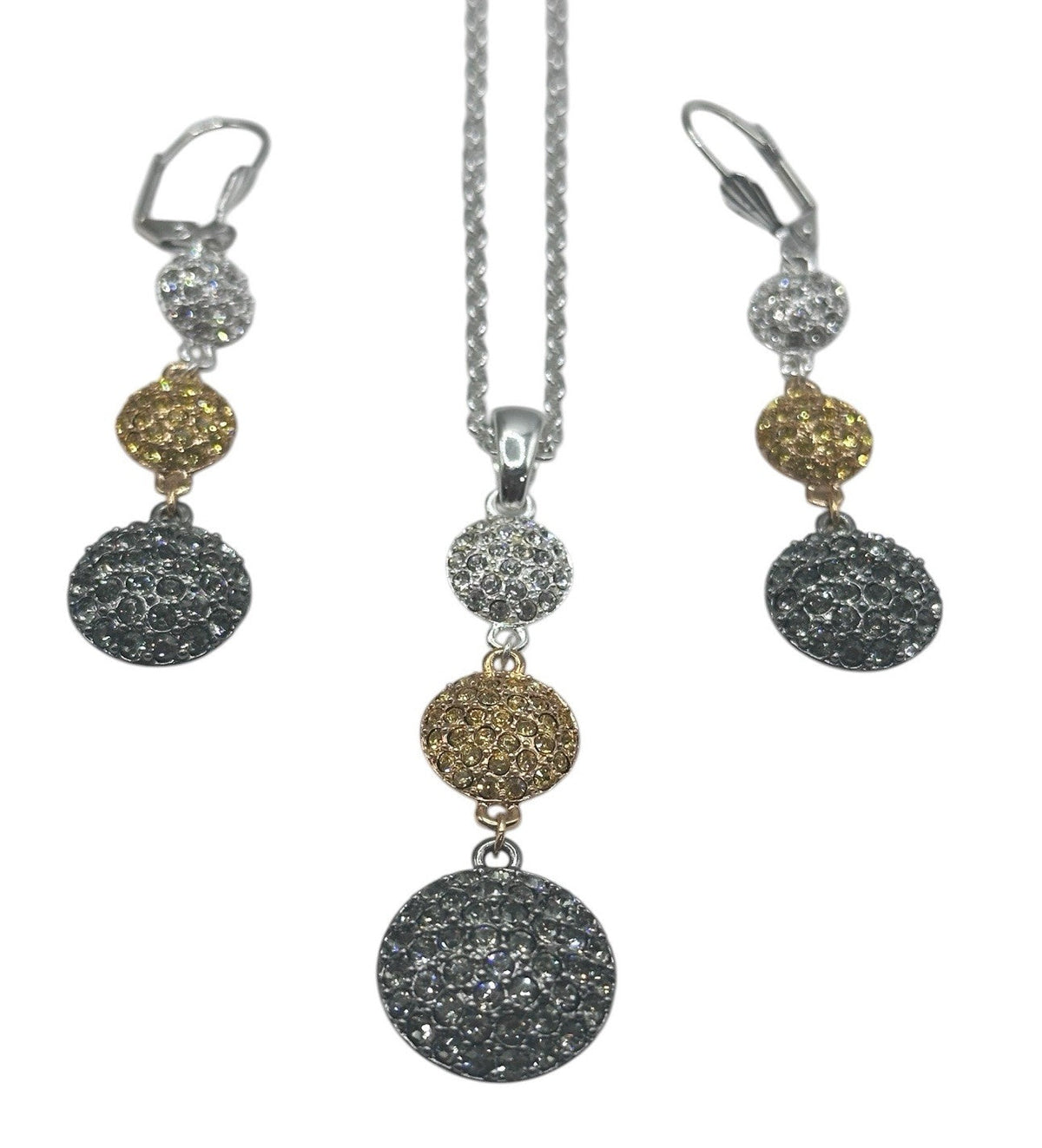 18ct Gold & Rhodium Plated Drop Necklace Earring Set Made With Swarovski Crystal