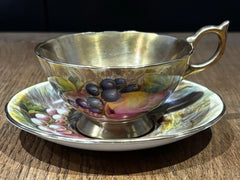 Aynsley Gold Orchard Fruit Cup & Saucer Signed D Jones Bone China