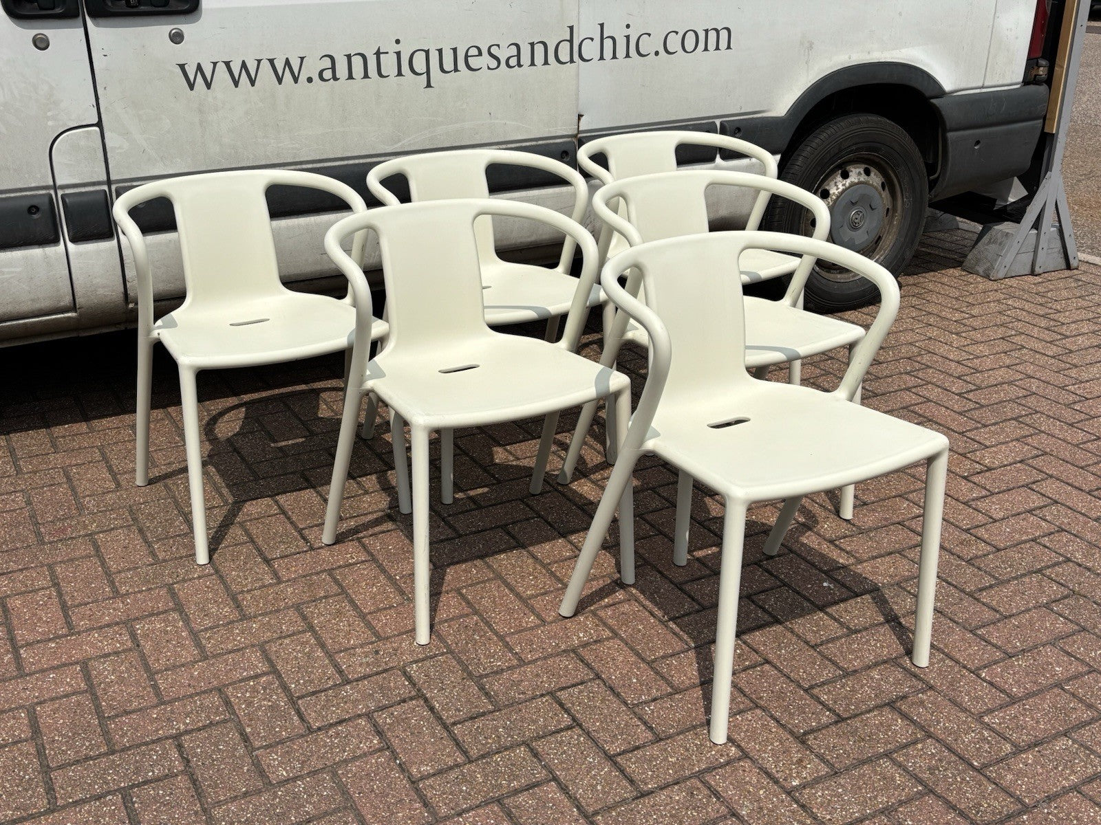 6 Air White Designer Stackable Chairs By Magis, Designed By Jasper Morrison.