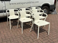 6 Air White Designer Stackable Chairs By Magis, Designed By Jasper Morrison.