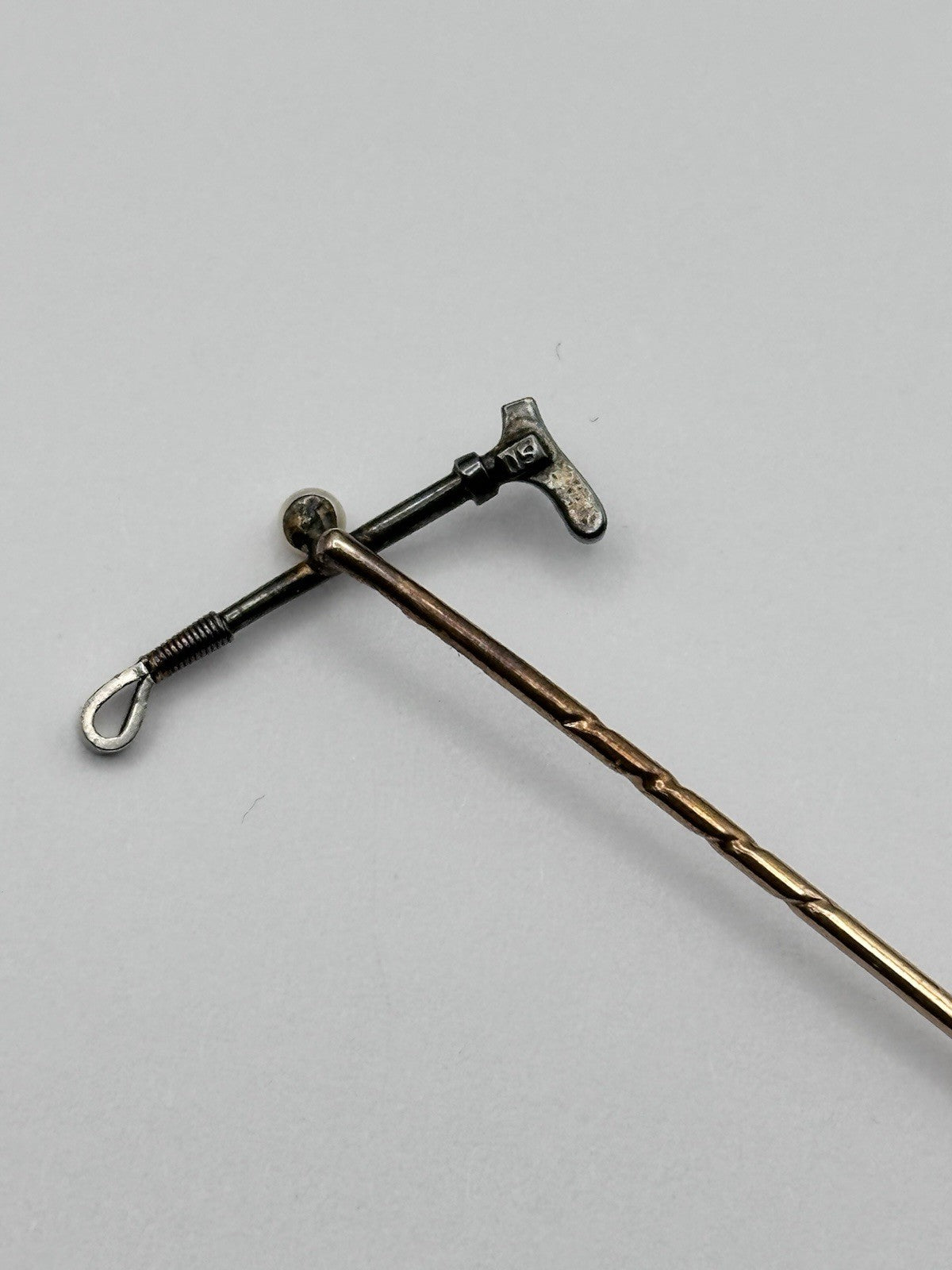 Antique 9ct Gold 15ct Gold Diamond Riding Crop On 9ct Gold Stick Pin