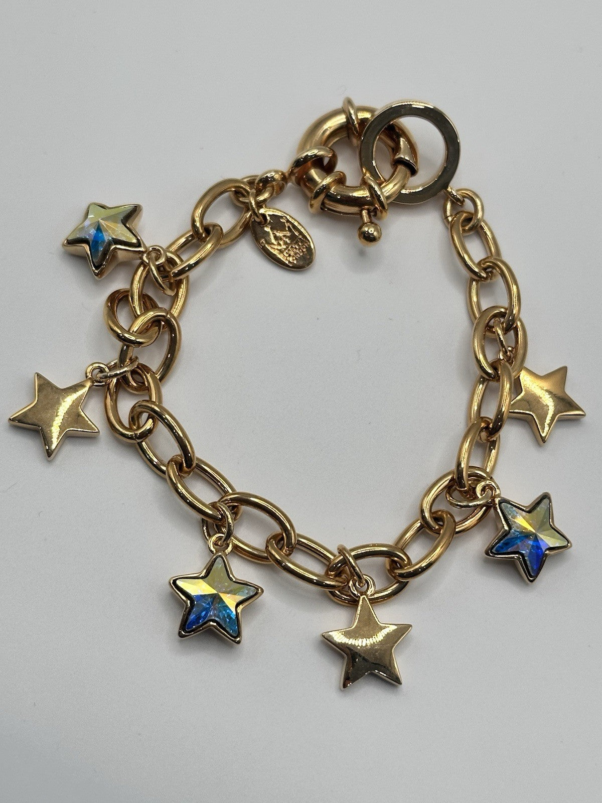 18ct Gold Plated Stars Charm Bracelet Made With Swarovski Crystal