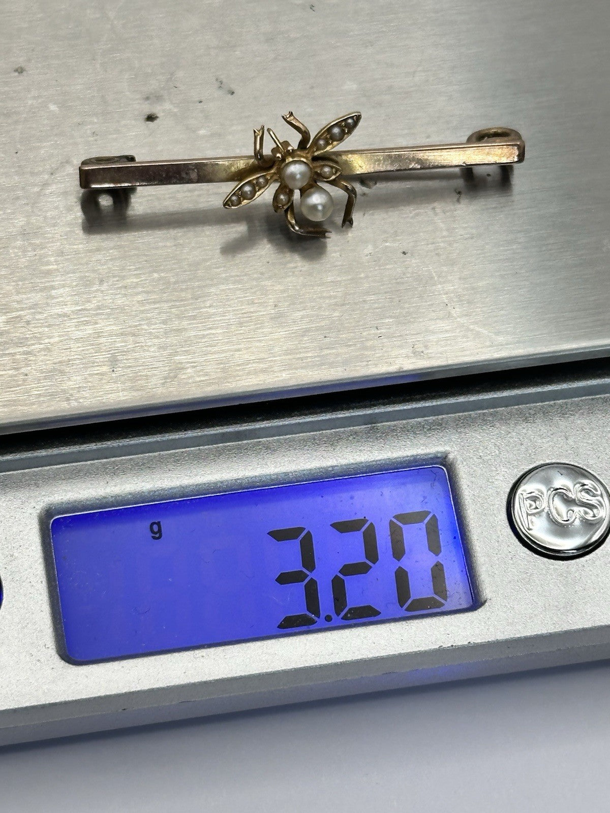 Antique Victorian 12ct Gold Bug Seed Pearl Bar Brooch