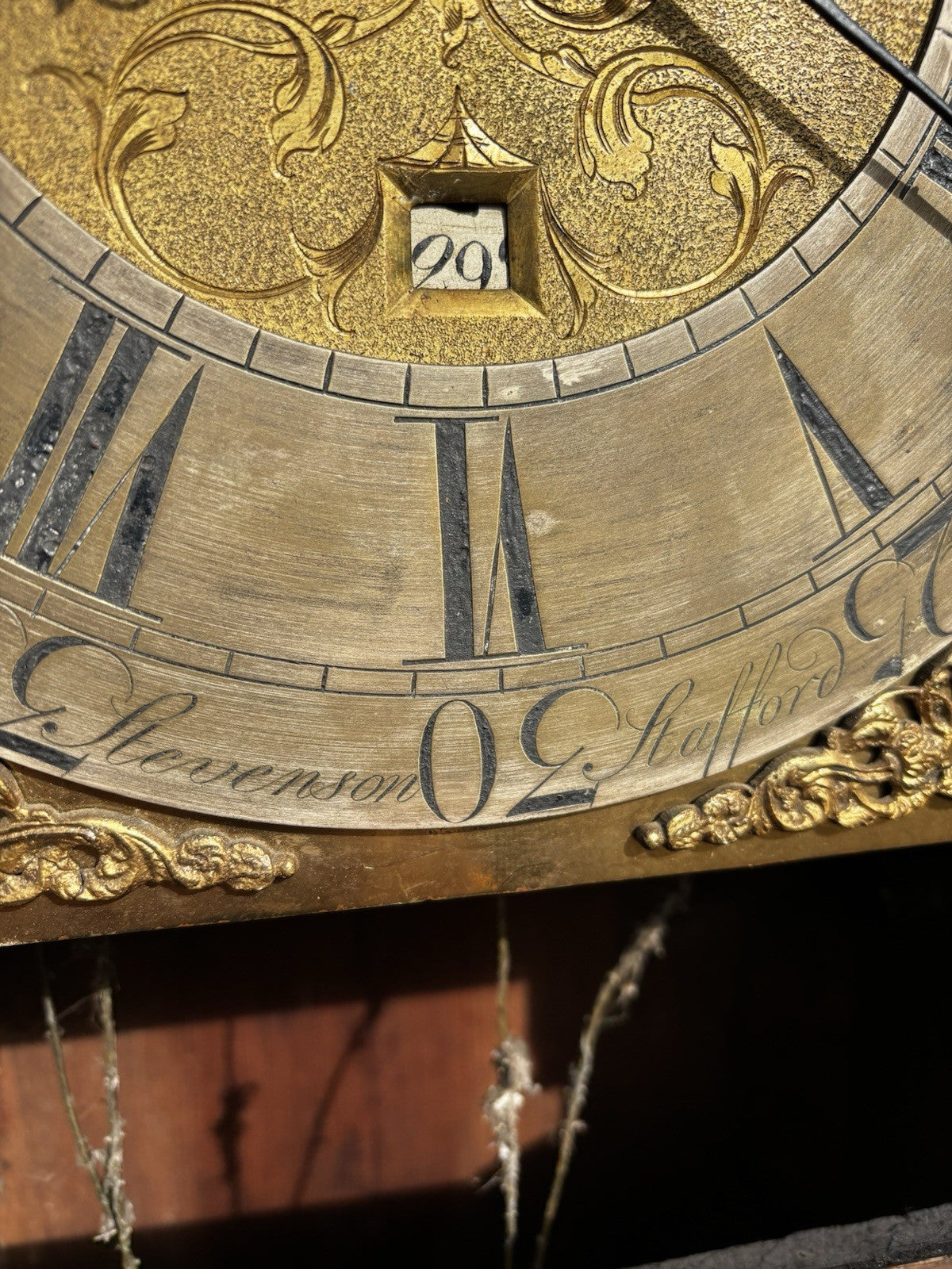 8 Day Longcase Clock, Stevenson Of Stafford. Brass Face.