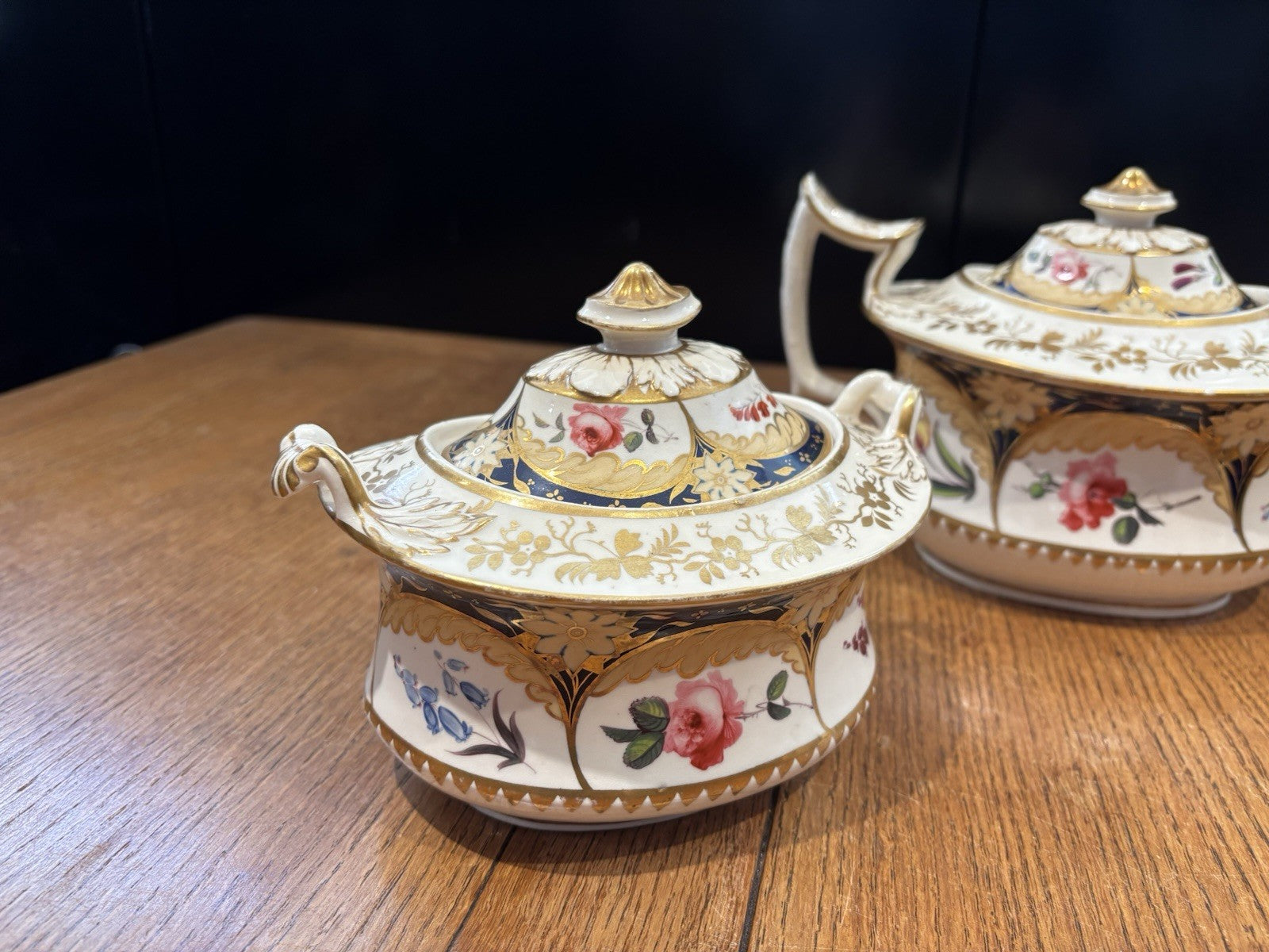 Antique Machin Highly Decorated Gilt Painted Tea Pot & Stand, Sugar & Milk Jug