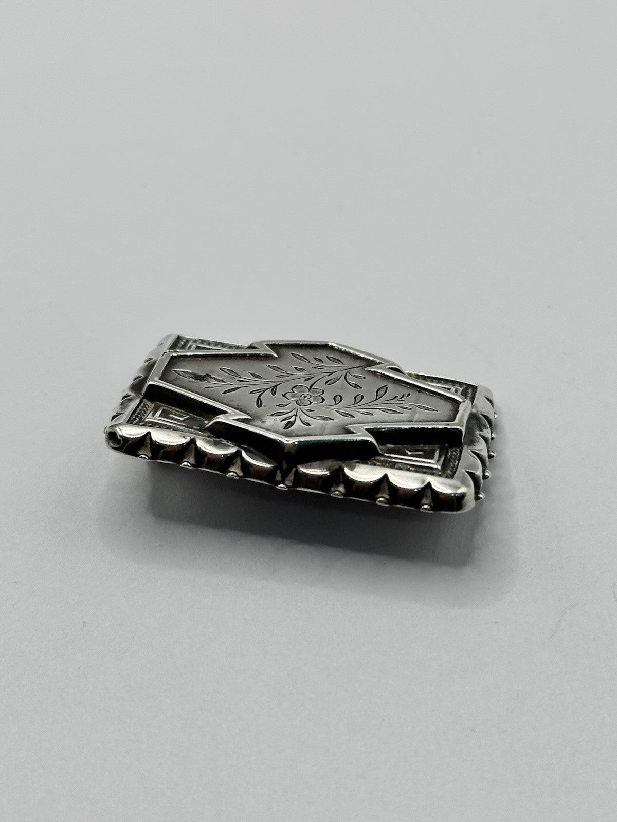 Antique Victorian Sterling Silver Flower Engraved Brooch