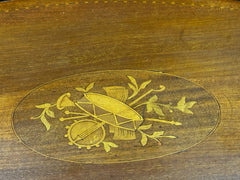 Antique Mahogany Drinks Tray With A Musical Scene Marquetry Inlaid To Centre.