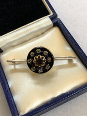 Antique Victorian 14ct Gold Onyx Old Cut Diamond Garnet Enamel Brooch