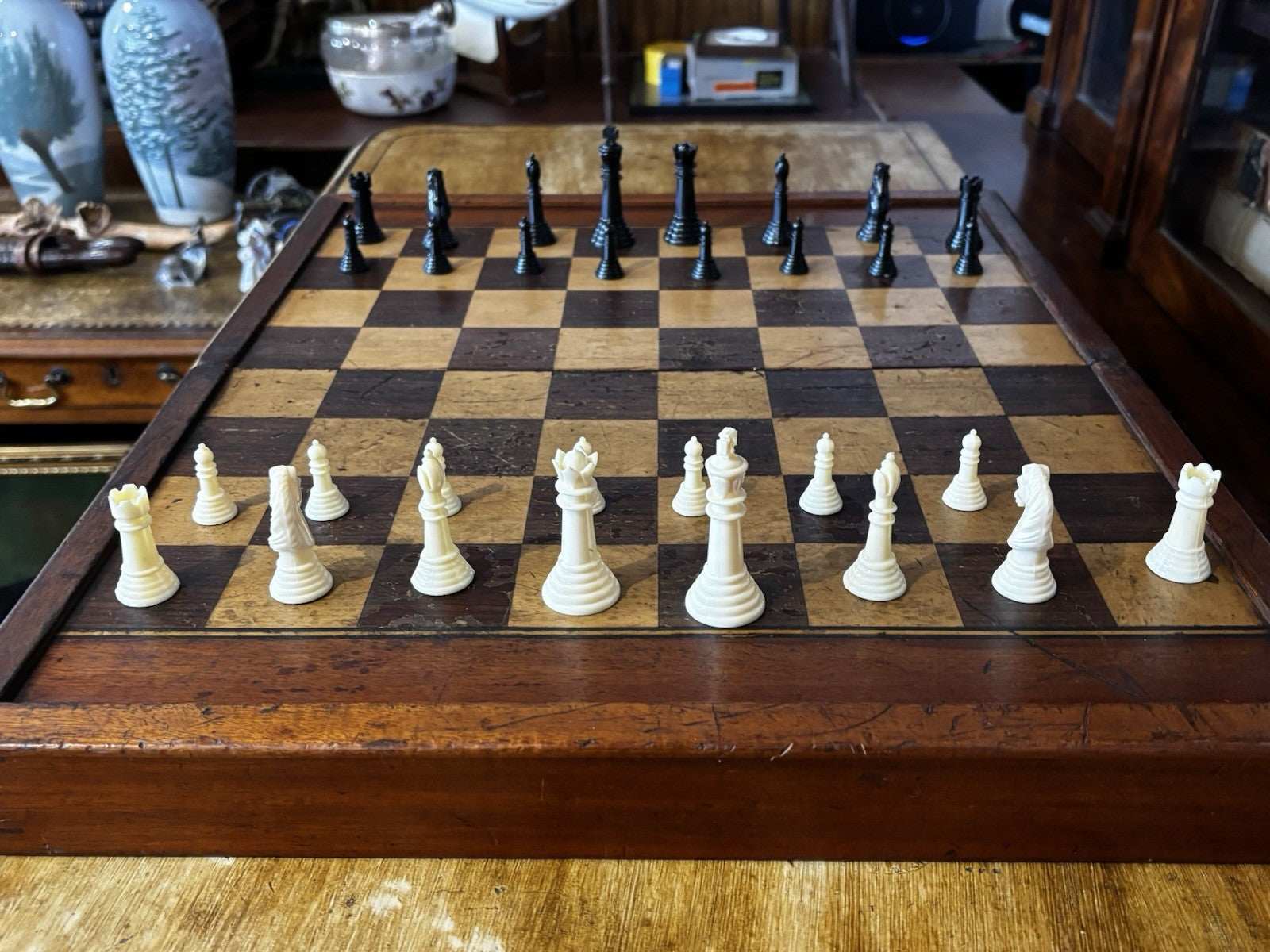 Antique Mahogany Chess & Backgammon