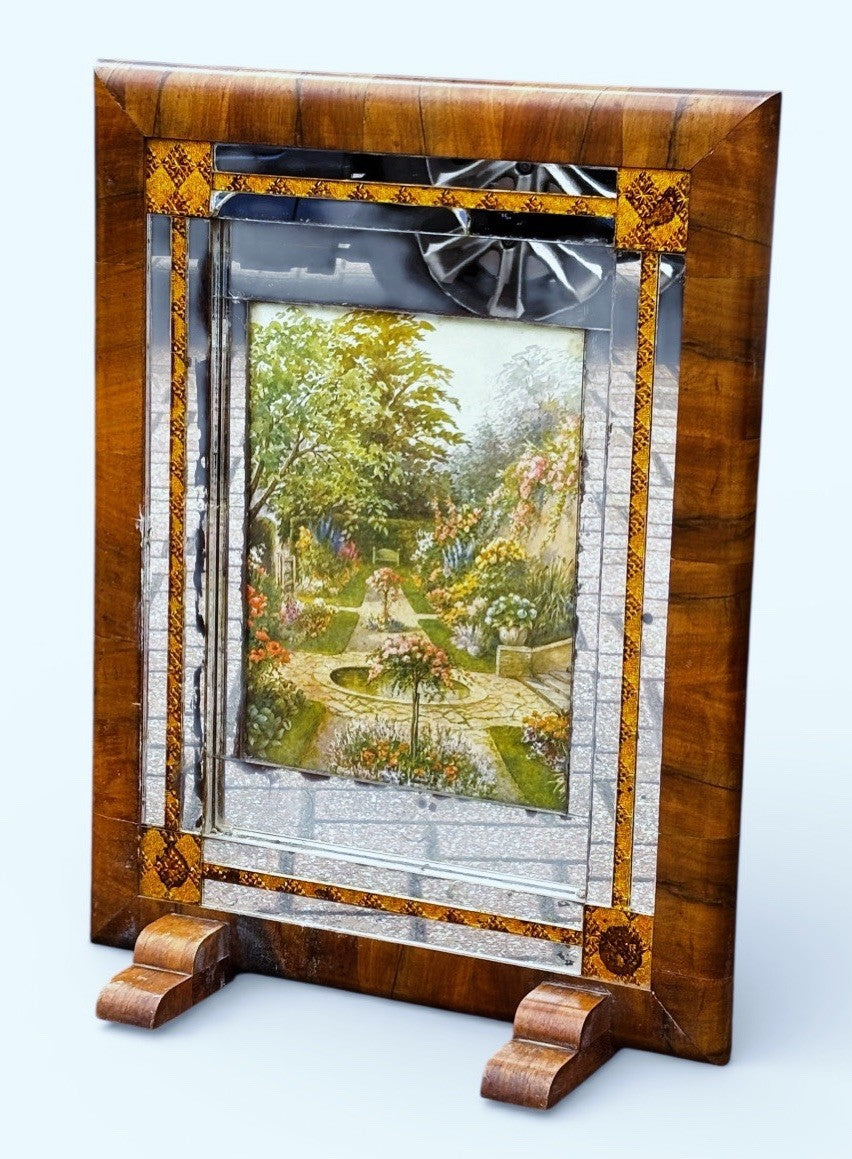Art Deco Walnut And Glass Fire Screen