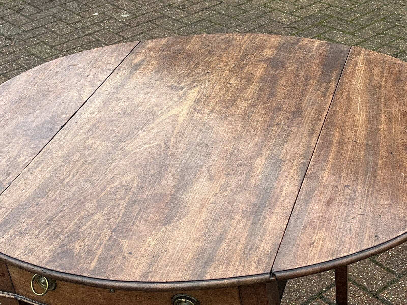 Antique Mahogany Sofa/Side Table. With Drawer, Fold Out Flaps
