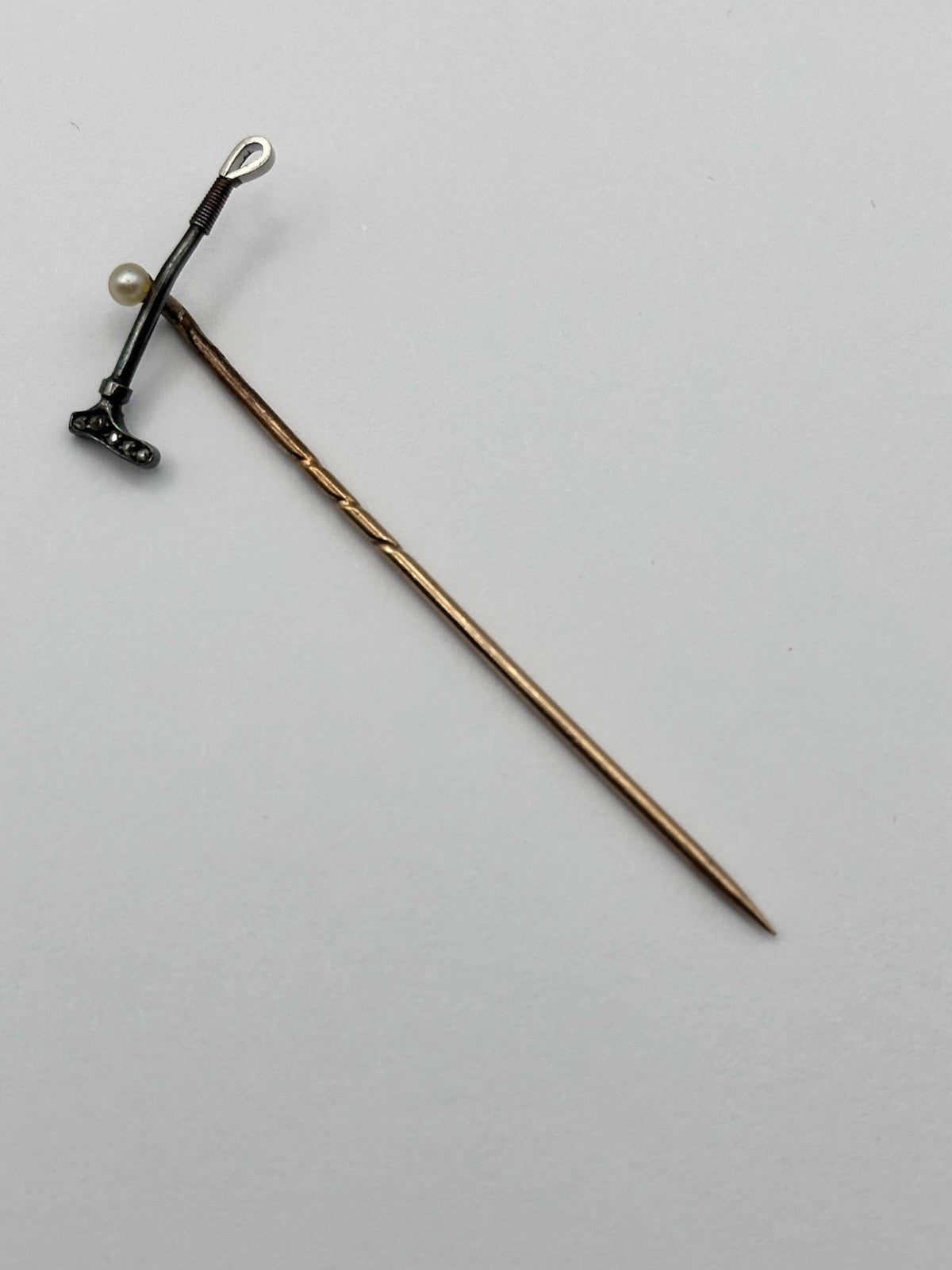 Antique 9ct Gold 15ct Gold Diamond Riding Crop On 9ct Gold Stick Pin