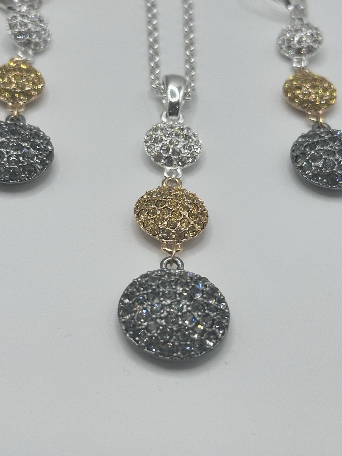 18ct Gold & Rhodium Plated Drop Necklace Earring Set Made With Swarovski Crystal