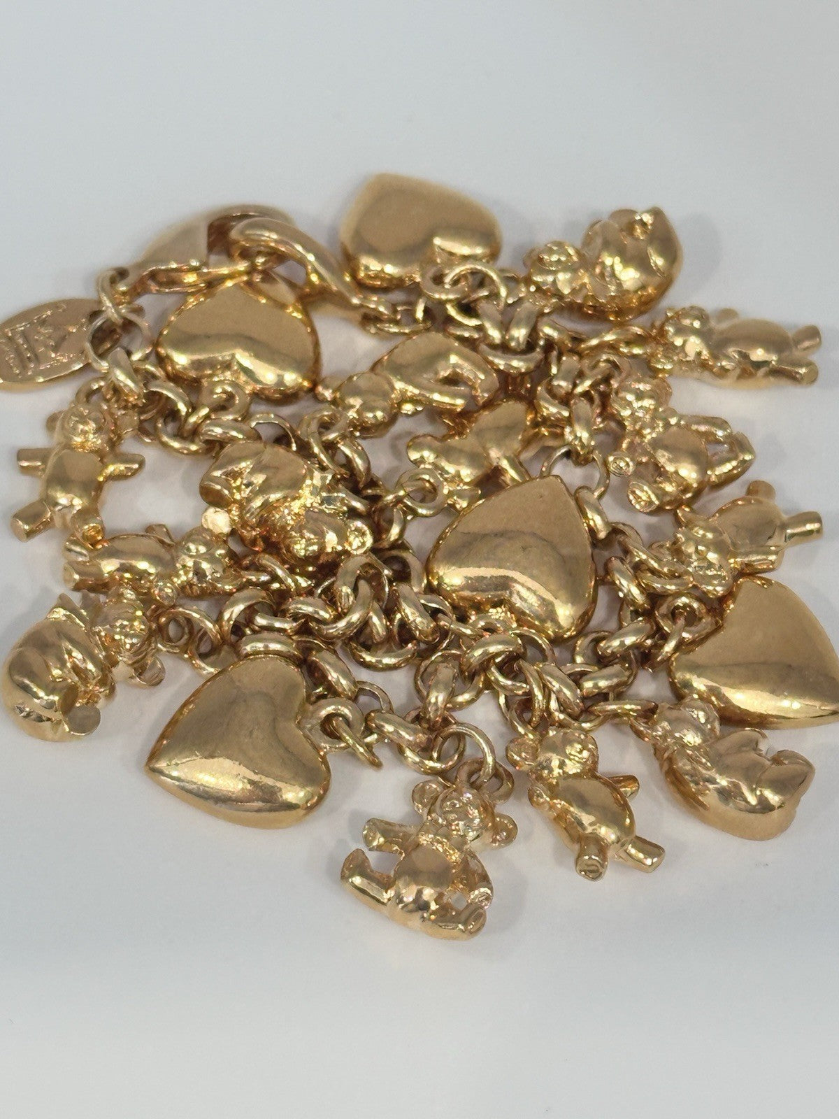18ct Gold Plated Hearts Bears Charm Bracelet Made With Swarovski Crystal