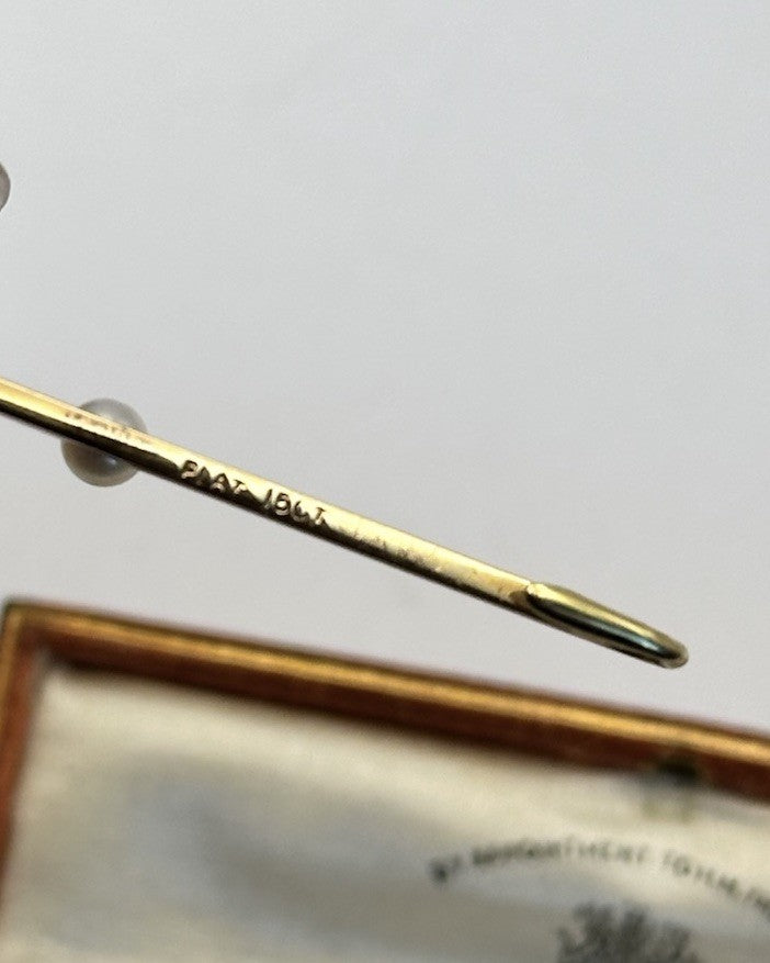 Antique Victorian Edwardian 18ct Gold Platinum Pearl Bar Brooch Original Box