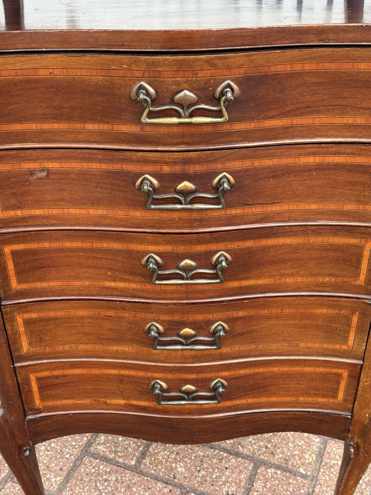 Art Noveau Inlaid Mahogany Set Of Drawers, Tulip Handles.