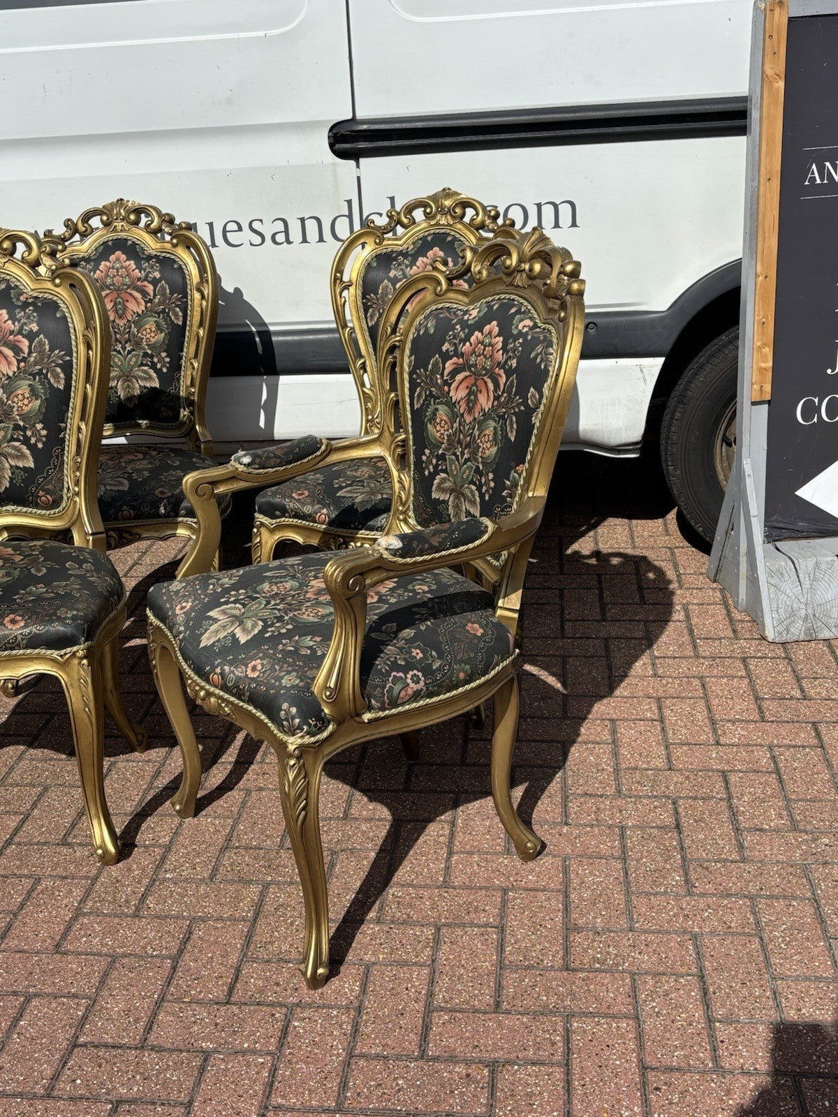 6 French Louis Style Gold Gilt Wooden And Upholstered Armchairs.